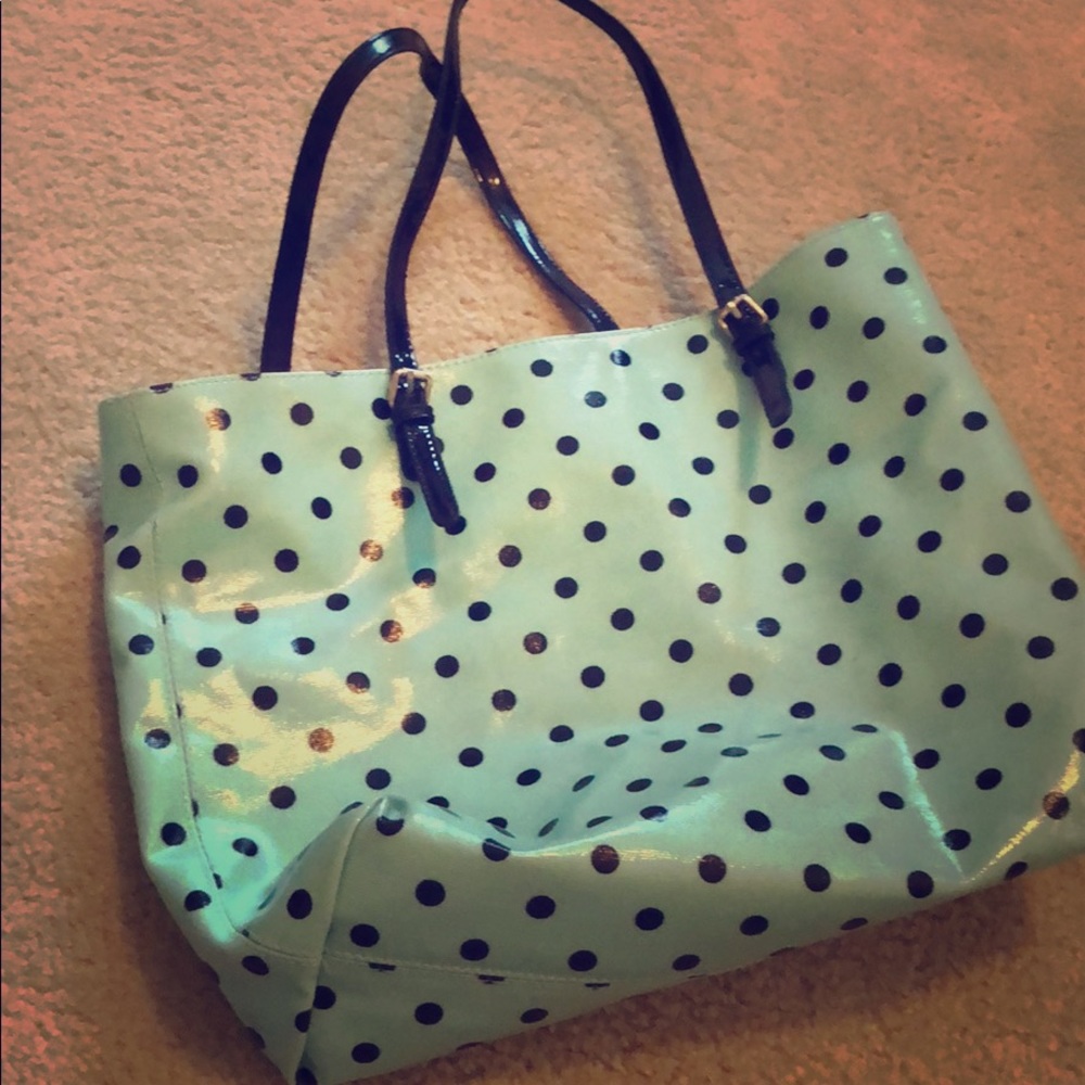 Mint polka dot tote